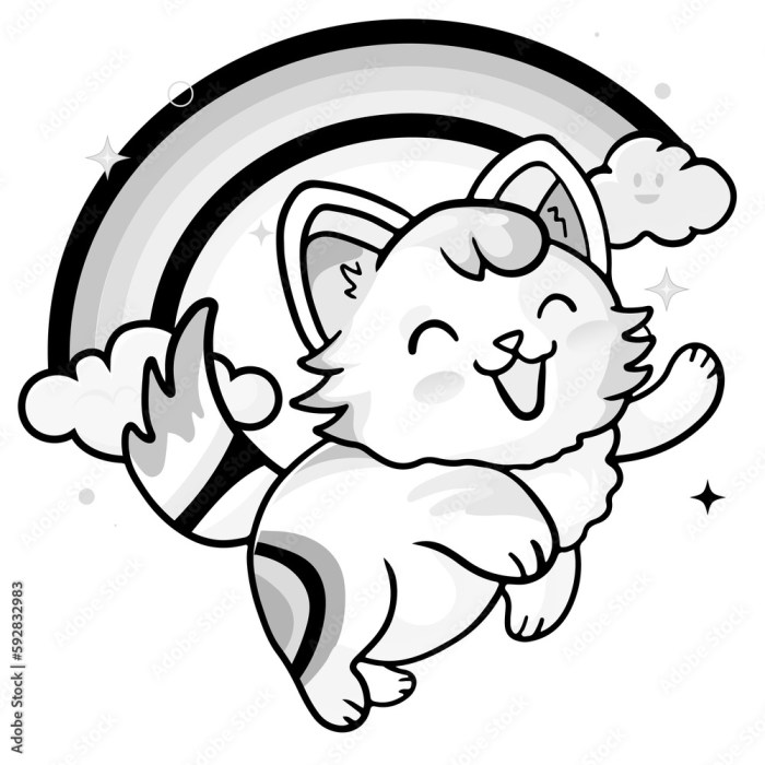 Mythical anime cat coloring page