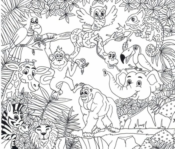 Animals in the jungle coloring pages